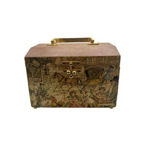 Vintage Anton Pieck Decoupage Art Wooden Box / Purse With Metal Handle Victorian